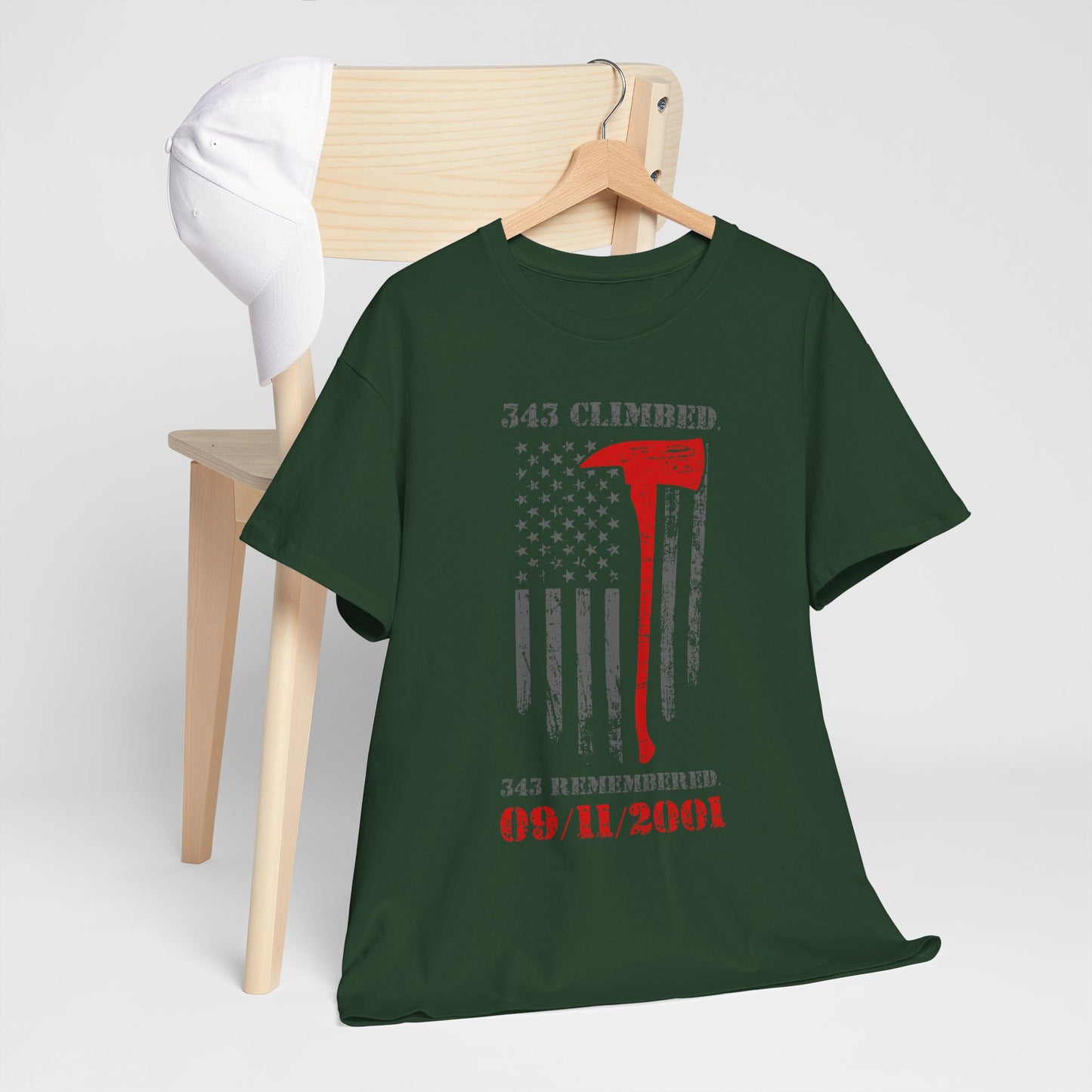 343 Climbed 343 Remembered T-Shirt - Firefighter 9/11 Memorial Tee