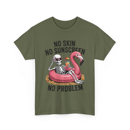 No Skin No Sunscreen T-Shirt - Skeleton Flamingo Summer Tee