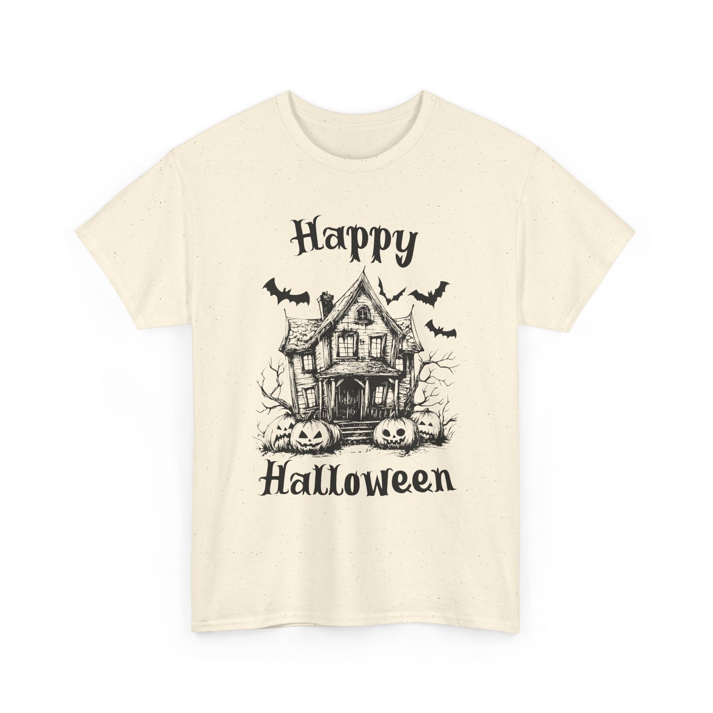 Vintage Haunted House Halloween T-Shirt - Gothic Pumpkins & Bats Tee