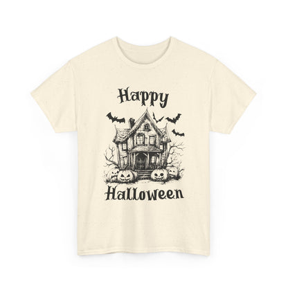 Vintage Haunted House Halloween T-Shirt - Gothic Pumpkins & Bats Tee