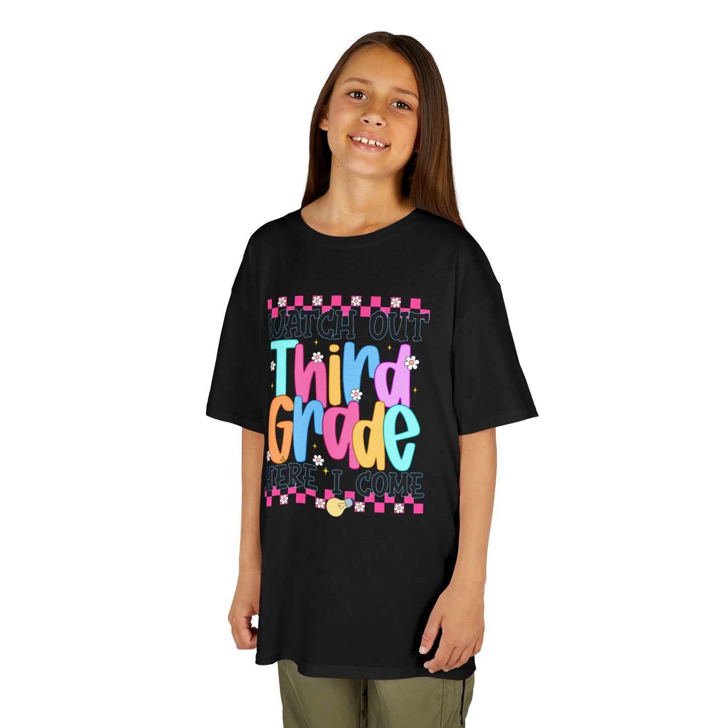 Watch Out Third Grade Shirt - Colorful Kids Back to School Tee, Heavy Cotton T-Shirt for 3rd Grade, First Day of School Outfit