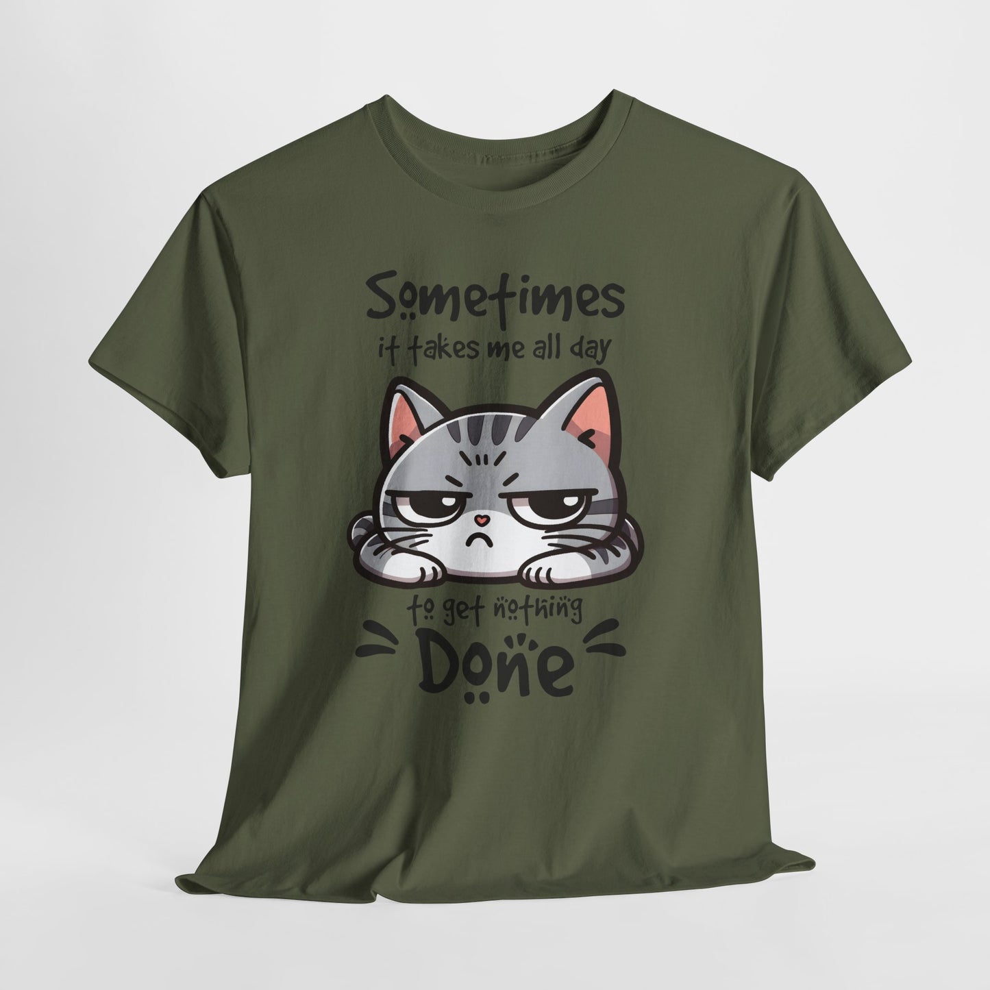 Faules Katzen-Produktivitäts-Shirt – Lustiges Grumpy-Cat-T-Shirt für Homeoffice-Tage