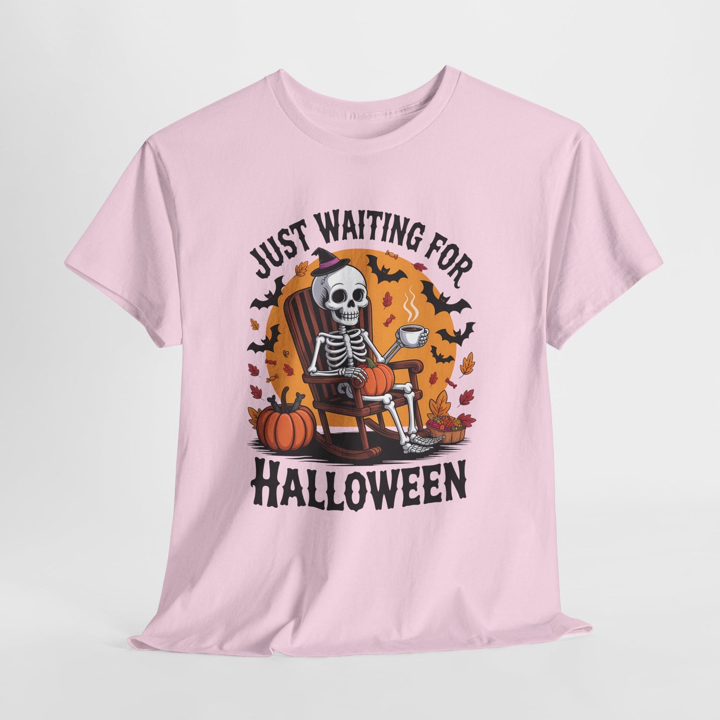 Just Waiting for Halloween T-Shirt - Skeleton Coffee Autumn Vibes Tee
