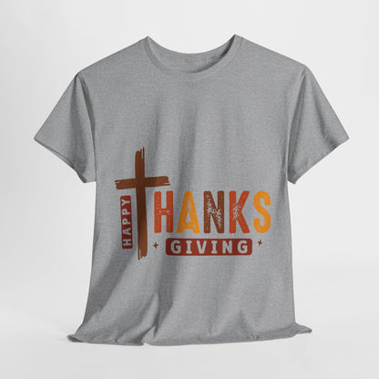 Christian Thanksgiving T-Shirt - Faith-Based “THANKS” Cross Jesus Tee