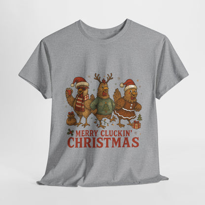 Merry Cluckin' Christmas Chicken T-Shirt - Funny Holiday Farm Tee