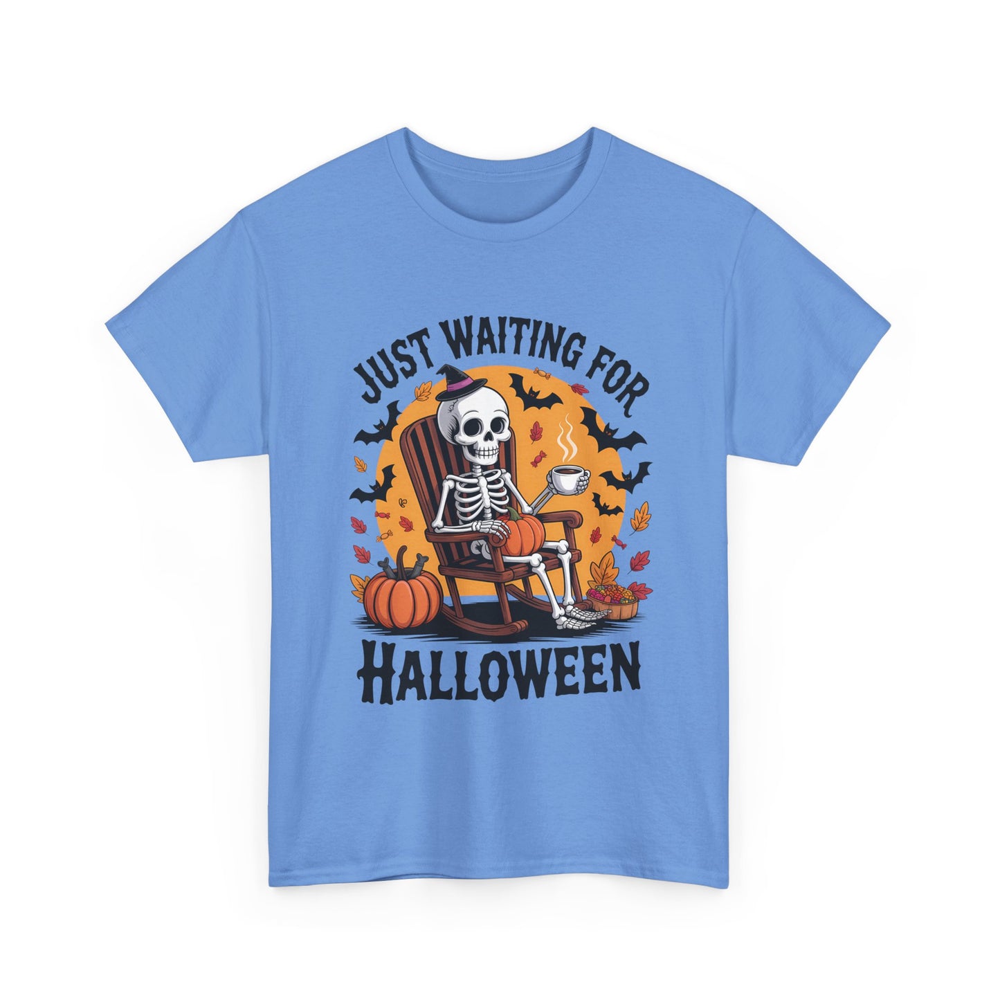 Just Waiting for Halloween T-Shirt - Skeleton Coffee Autumn Vibes Tee