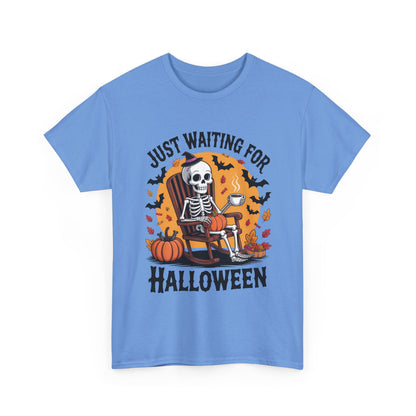 Just Waiting for Halloween T-Shirt - Skeleton Coffee Autumn Vibes Tee