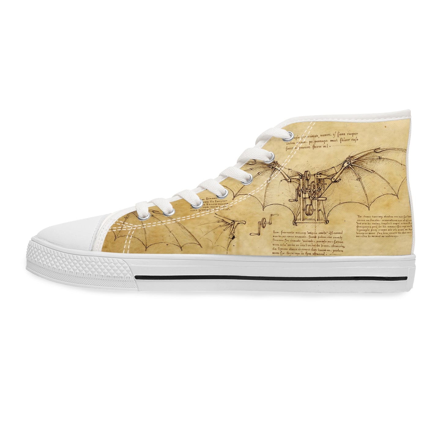Da Vinci Sketch Damen-Sneaker mit hohem Schaft – Vintage-Pergament-Blaupausen-Schuhe