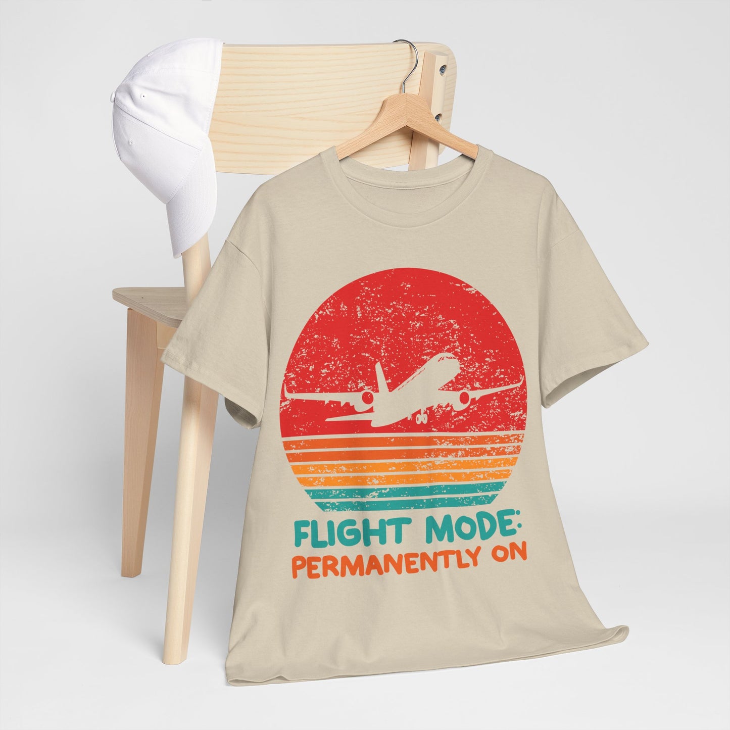 Flight Mode Permanently On T-Shirt - Funny Jet Lag Retro Sunset Tee
