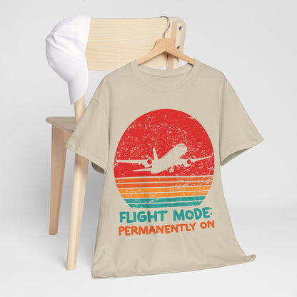 Flight Mode Permanently On T-Shirt - Funny Jet Lag Retro Sunset Tee