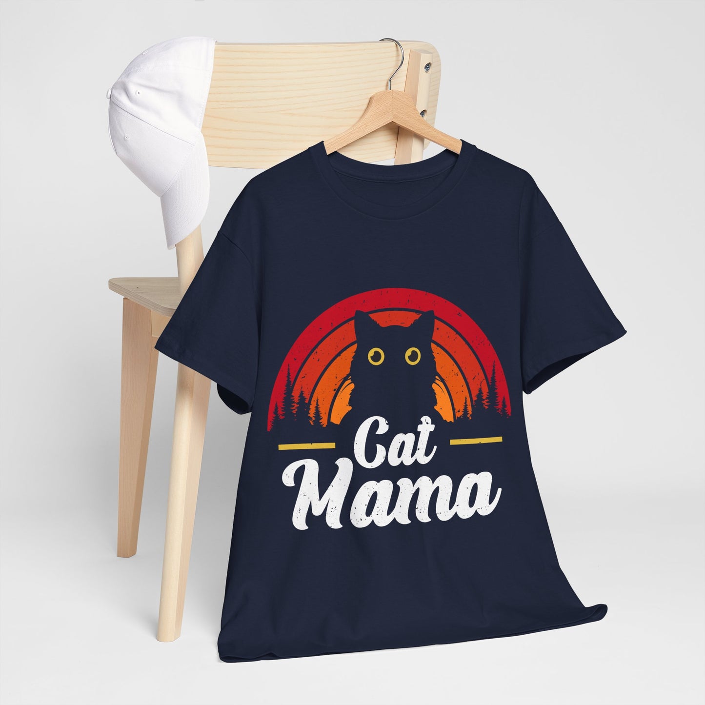Cat Mama T-Shirt - Retro Sunset Cat Mom Tee