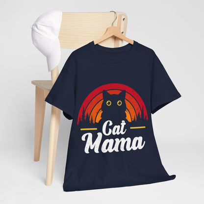 Cat Mama T-Shirt - Retro Sunset Cat Mom Tee