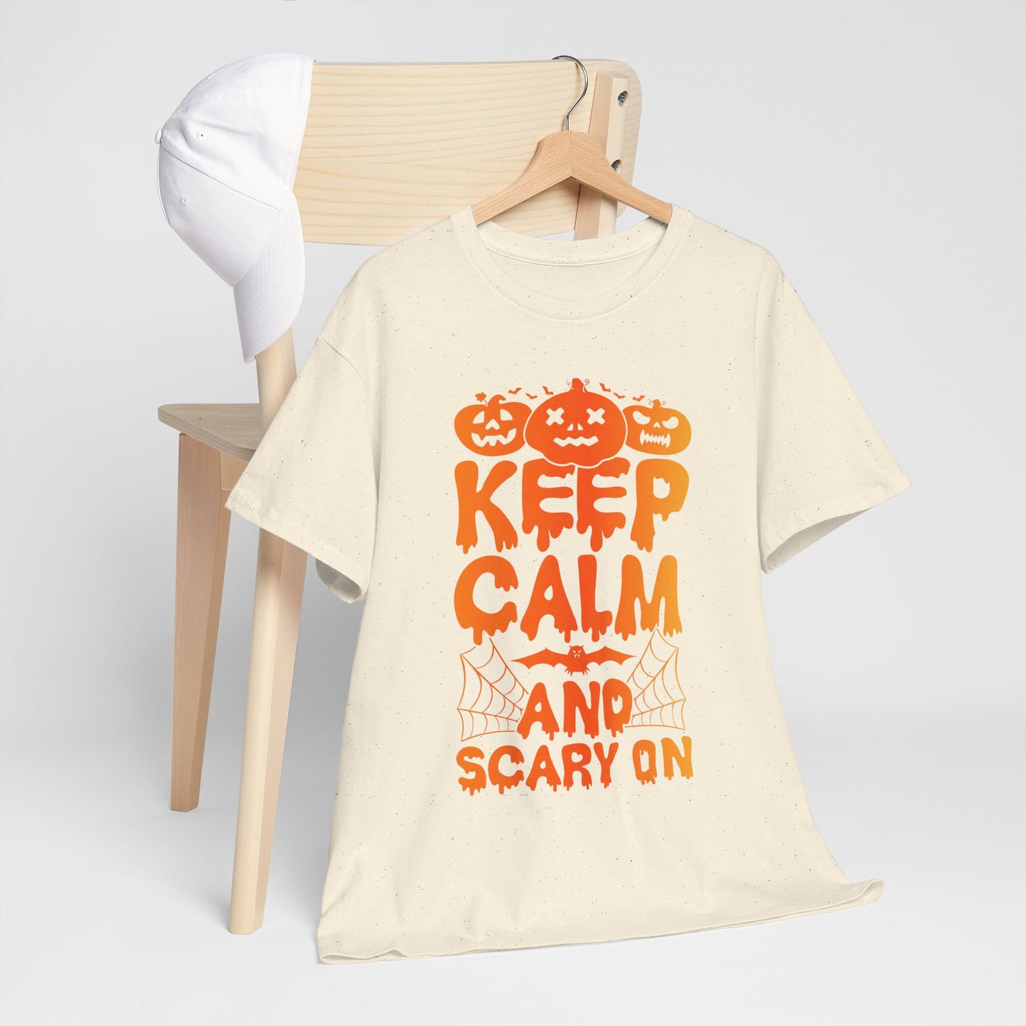 Keep Calm and Scary On - Halloween T-Shirt Pumpkin Bat
