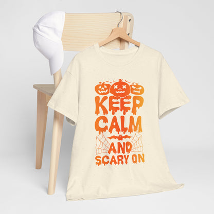 Keep Calm and Scary On - Halloween T-Shirt Pumpkin Bat