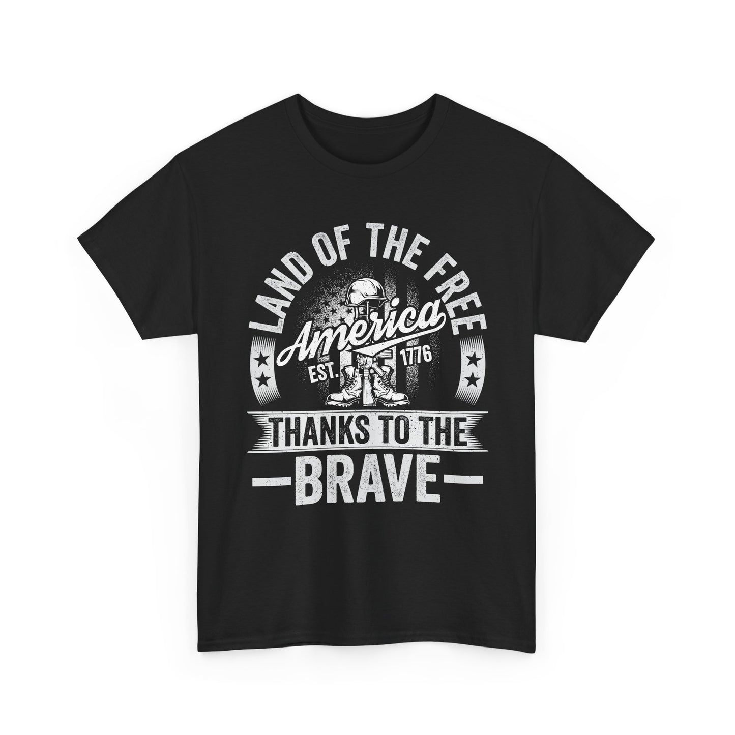 Land of the Free T-Shirt - Battlefield Cross & Flag Memorial Tee