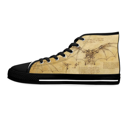 Da Vinci Sketch Damen-Sneaker mit hohem Schaft – Vintage-Pergament-Blaupausen-Schuhe
