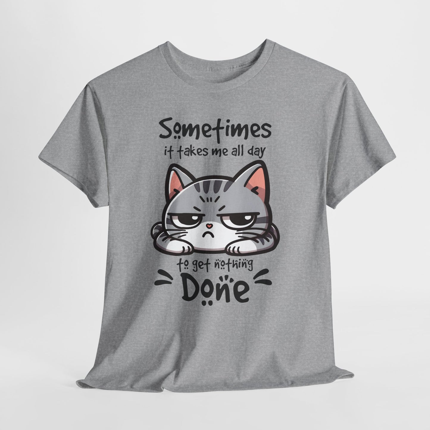 Faules Katzen-Produktivitäts-Shirt – Lustiges Grumpy-Cat-T-Shirt für Homeoffice-Tage