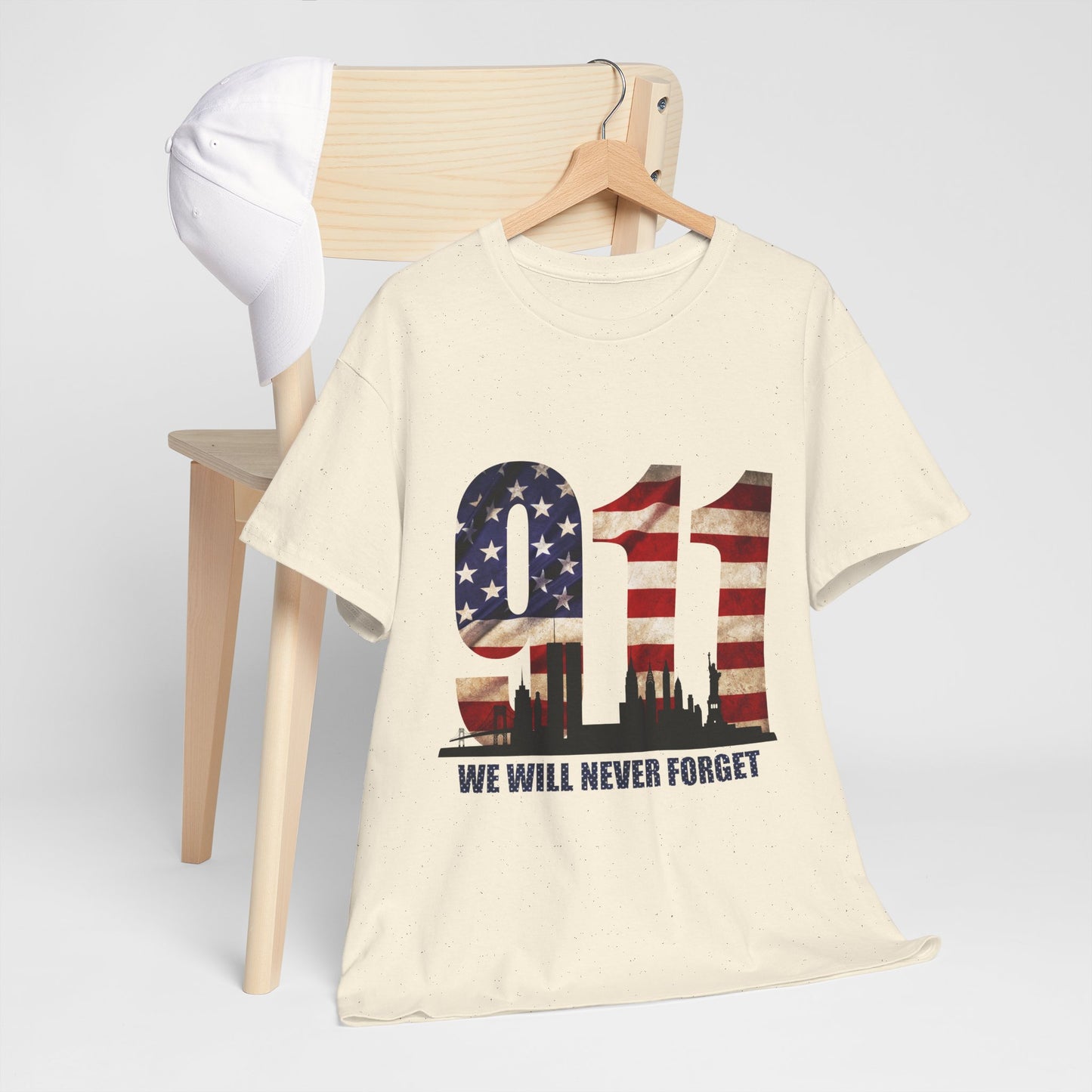 9/11 Memorial Shirt - American Flag NYC Skyline - We Will Never Forget Tribute T-Shirt