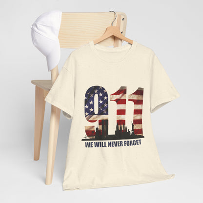 9/11 Memorial Shirt - American Flag NYC Skyline - We Will Never Forget Tribute T-Shirt
