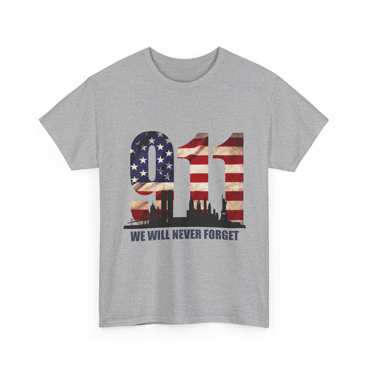 9/11 Memorial Shirt - American Flag NYC Skyline - We Will Never Forget Tribute T-Shirt