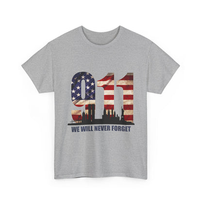 9/11 Memorial Shirt - American Flag NYC Skyline - We Will Never Forget Tribute T-Shirt