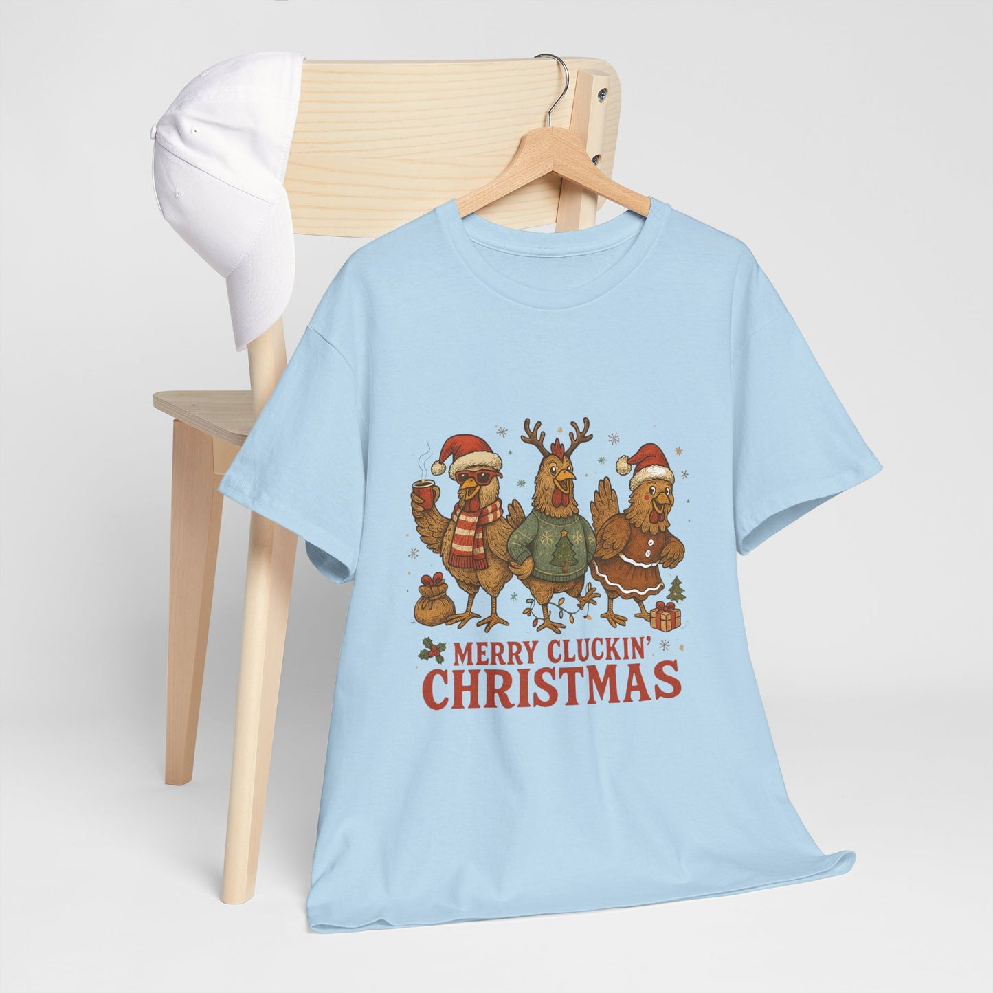 Merry Cluckin' Christmas Chicken T-Shirt - Funny Holiday Farm Tee