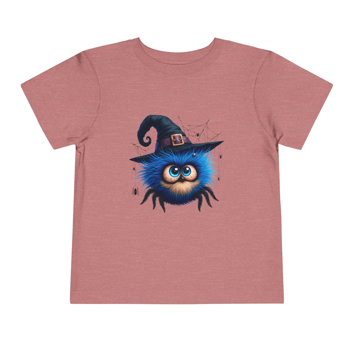 Cute Blue Fuzzy Spider Kids T-Shirt - Witch Hat Halloween Toddler Tee
