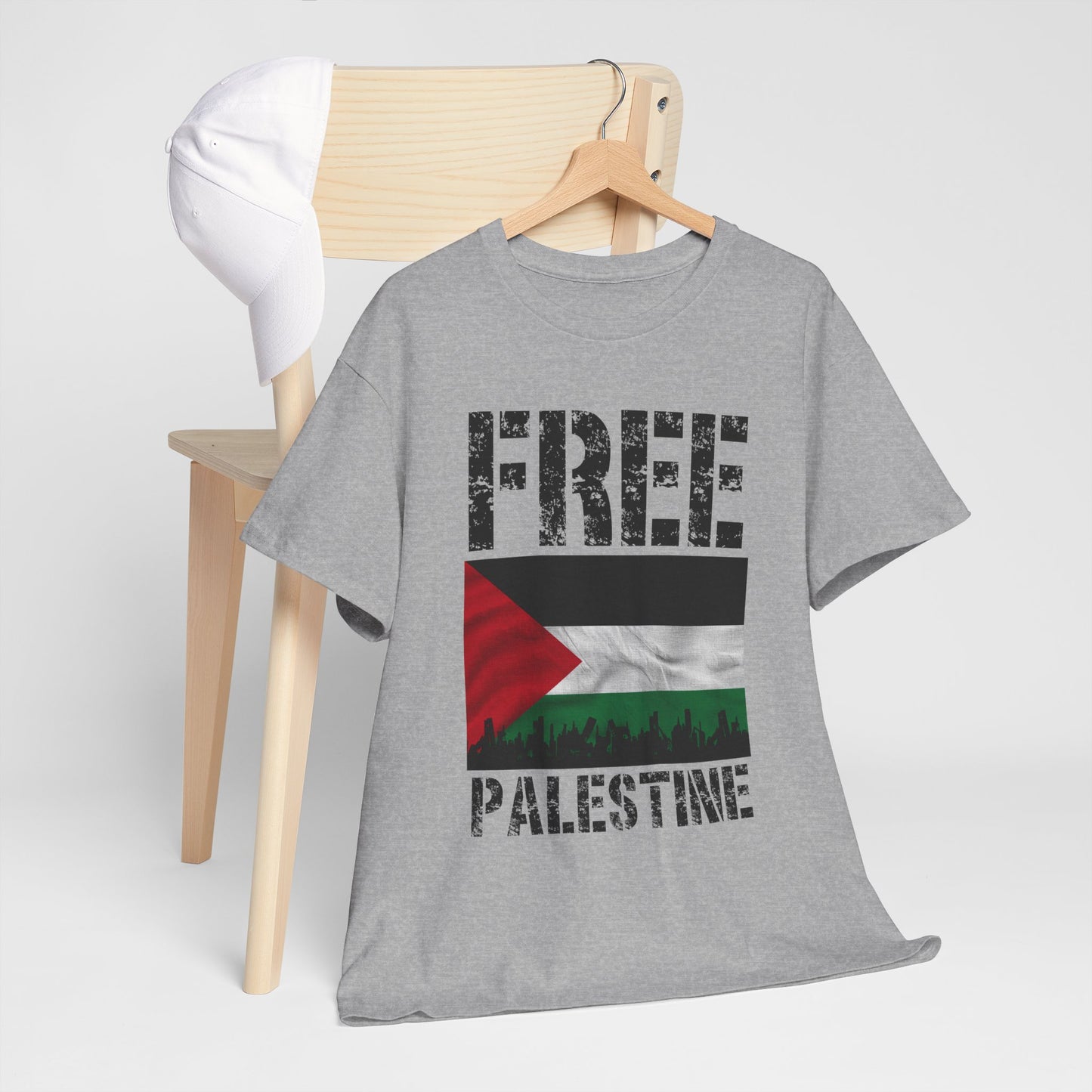 Palästinensisches Flaggen-Shirt mit Stadt-Skyline - Free Palestine Tee, Urban Grunge Protest T-Shirt für Aktivisten &amp; Menschenrechtsunterstützer