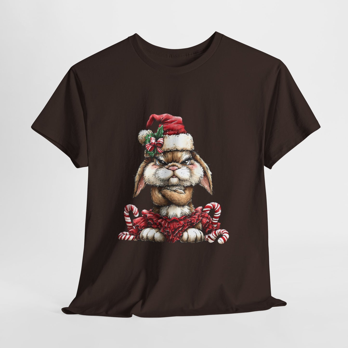 Grumpy Christmas Bunny T-Shirt - Santa Hat Rabbit in Red Tutu Tee