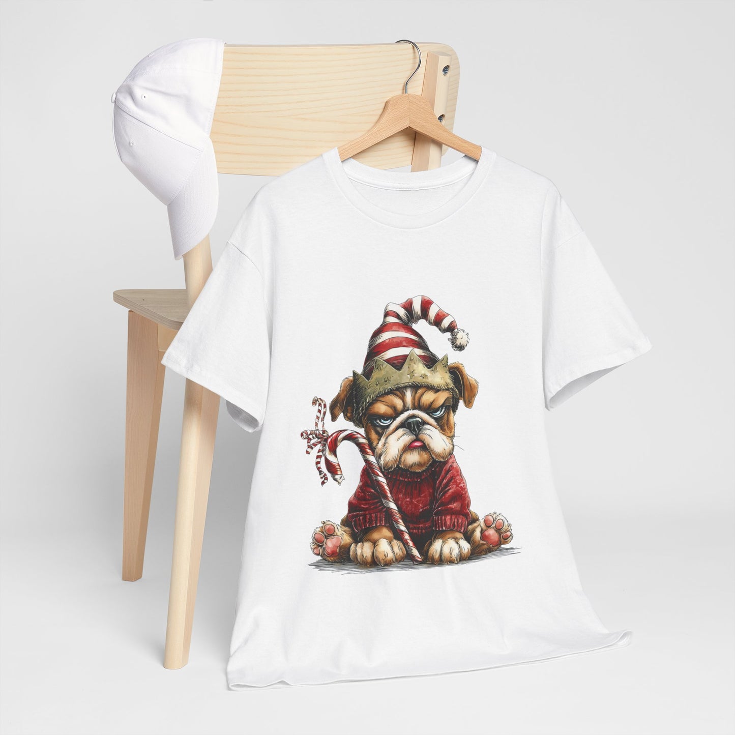 Grumpy Christmas Bulldog T-Shirt - Santa Hat Dog in Red Sweater