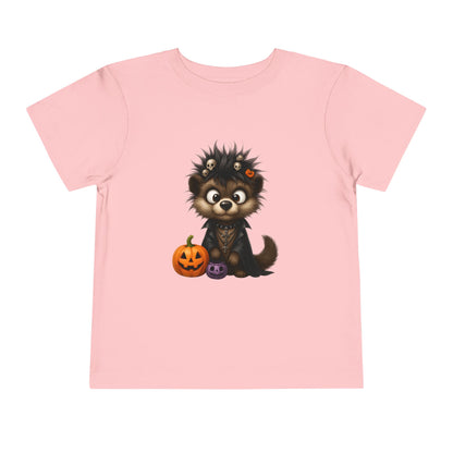 Goth Pup Kids Halloween T-Shirt - Puppy & Jack O' Lantern Toddler Tee