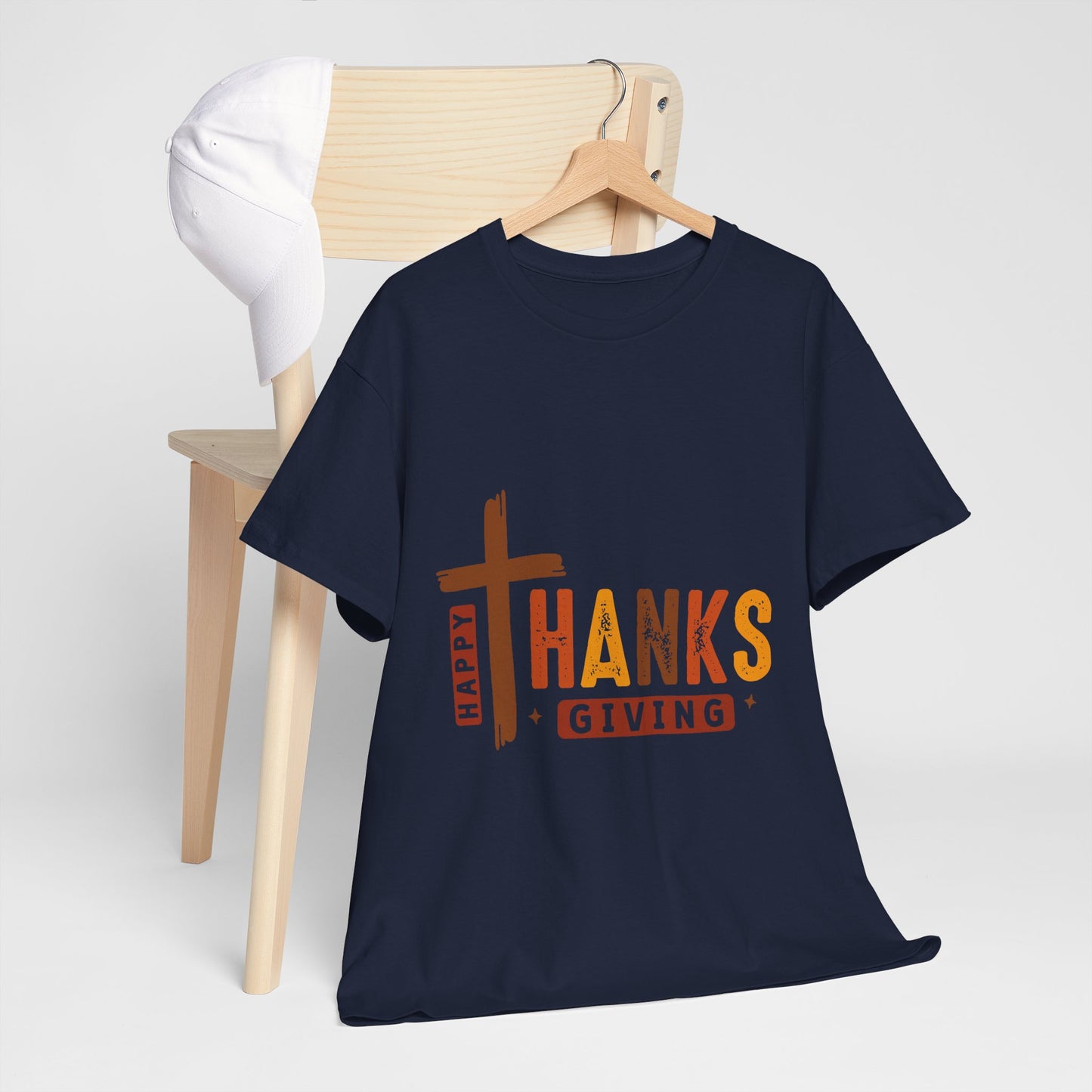 Christian Thanksgiving T-Shirt - Faith-Based “THANKS” Cross Jesus Tee
