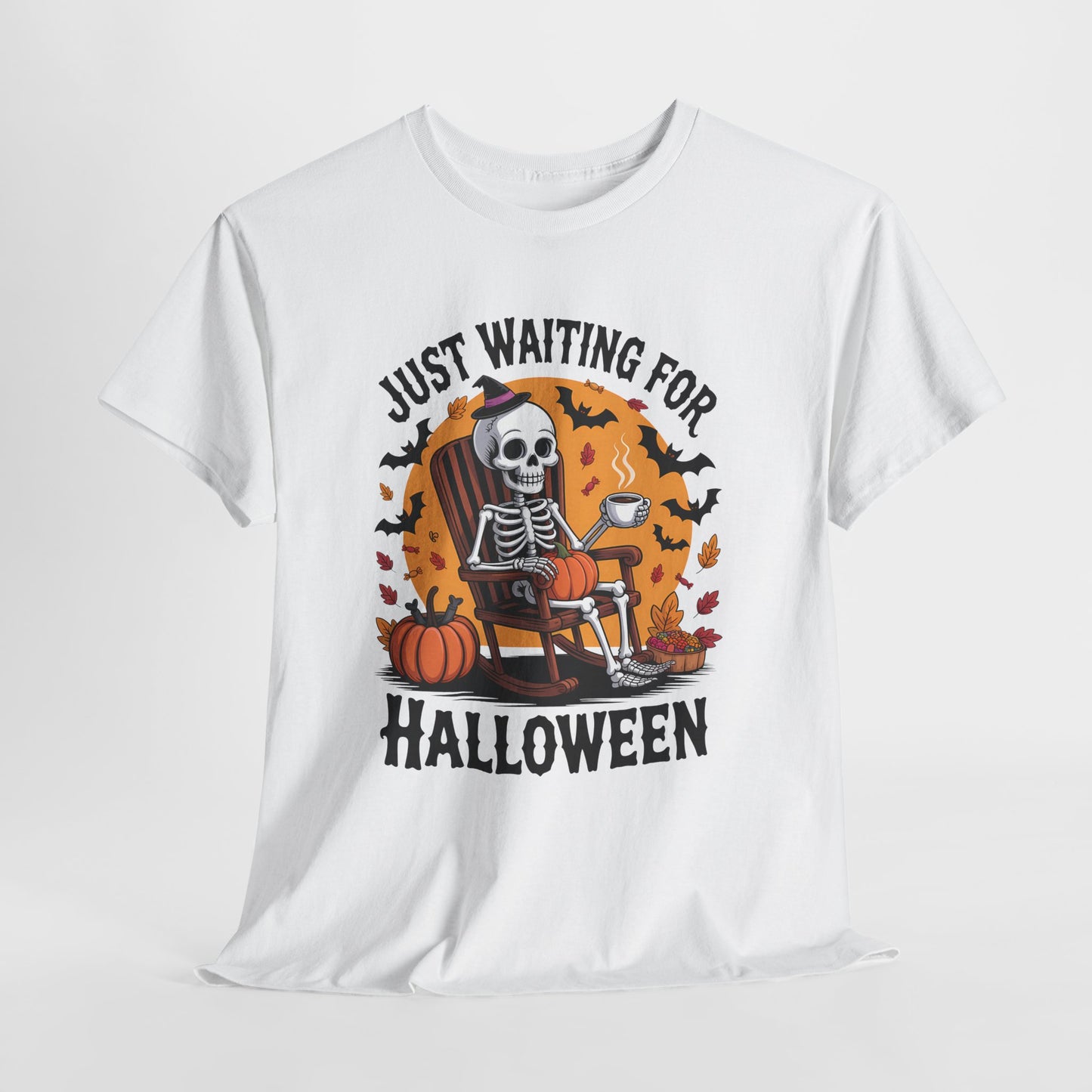 Just Waiting for Halloween T-Shirt - Skeleton Coffee Autumn Vibes Tee