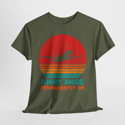 Flight Mode Permanently On T-Shirt - Funny Jet Lag Retro Sunset Tee