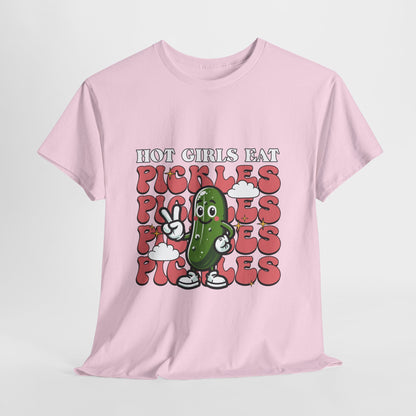 Hot Girls Eat Pickles Shirt - Funny Pickle Lover Gift for Women, Trendy Cartoon Cucumber Tee, Retro Food Humor T-Shirt