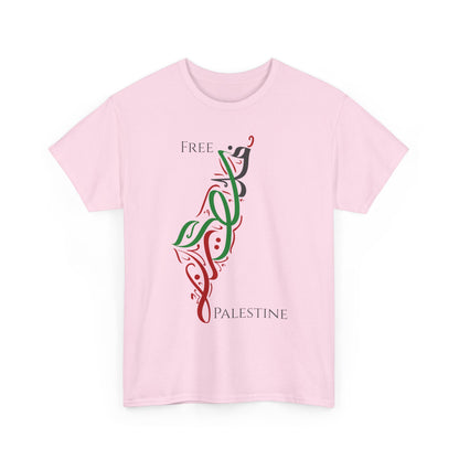 Free Palestine Map T-Shirt - Artistic Palestinian Calligraphy Solidarity Tee