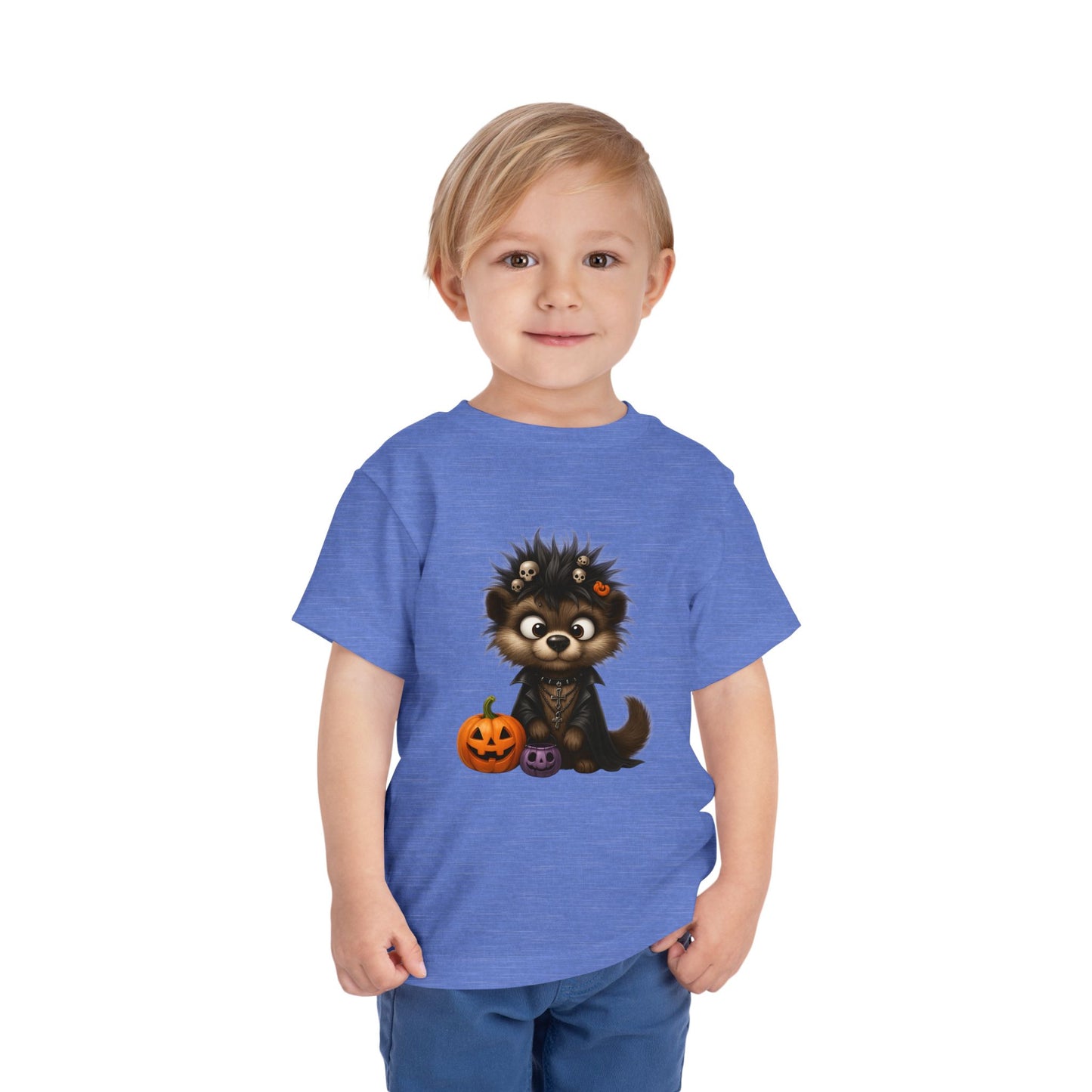 Goth Pup Kids Halloween T-Shirt - Puppy & Jack O' Lantern Toddler Tee
