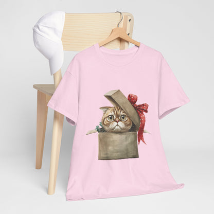 Christmas Gift Box Cat T-Shirt - Kitty in Present Tee