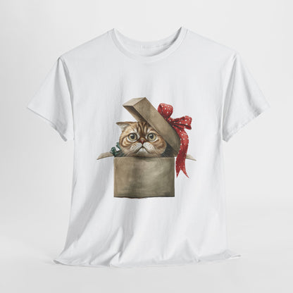 Christmas Gift Box Cat T-Shirt - Kitty in Present Tee