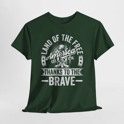 Land of the Free T-Shirt - Battlefield Cross & Flag Memorial Tee