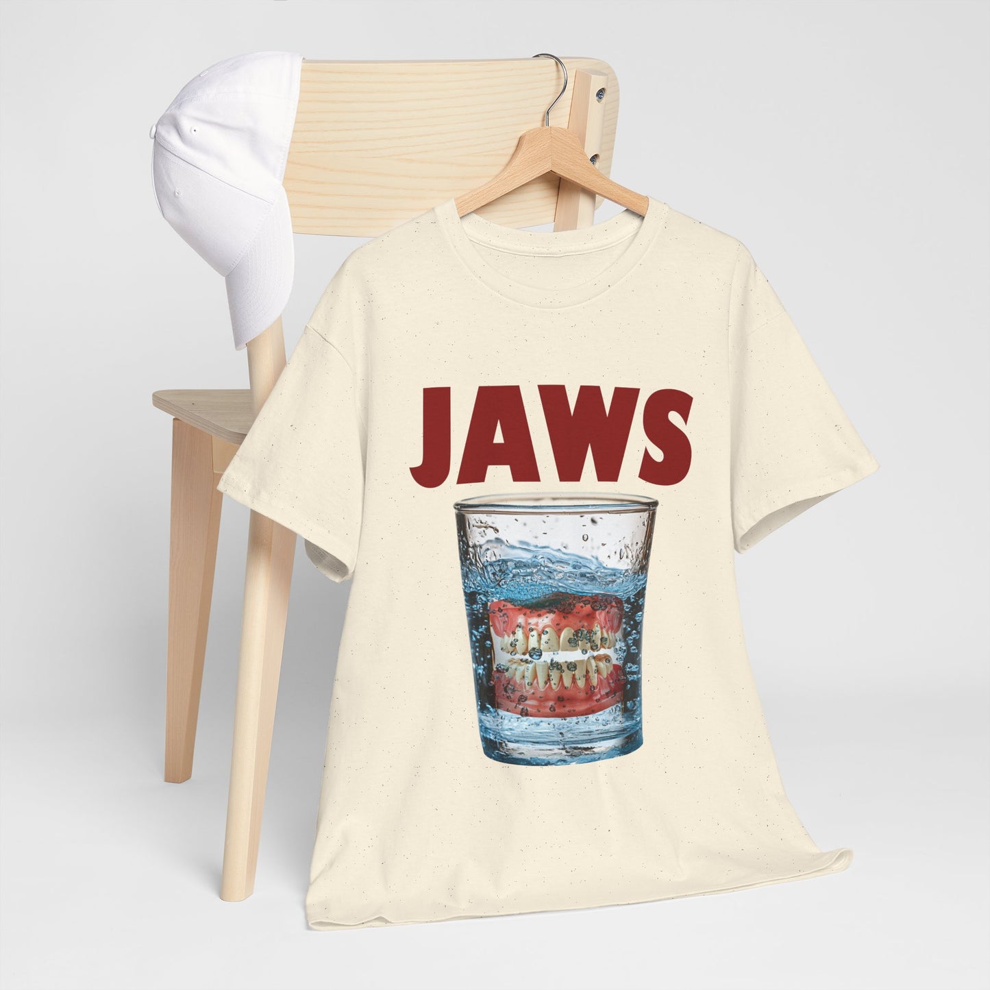 JAWS Parody - Funny Denture in Water Glass T-Shirt for Movie & Humor Fans