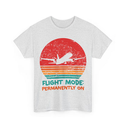Flight Mode Permanently On T-Shirt - Funny Jet Lag Retro Sunset Tee