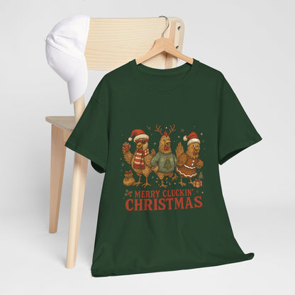 Merry Cluckin' Christmas Chicken T-Shirt - Funny Holiday Farm Tee