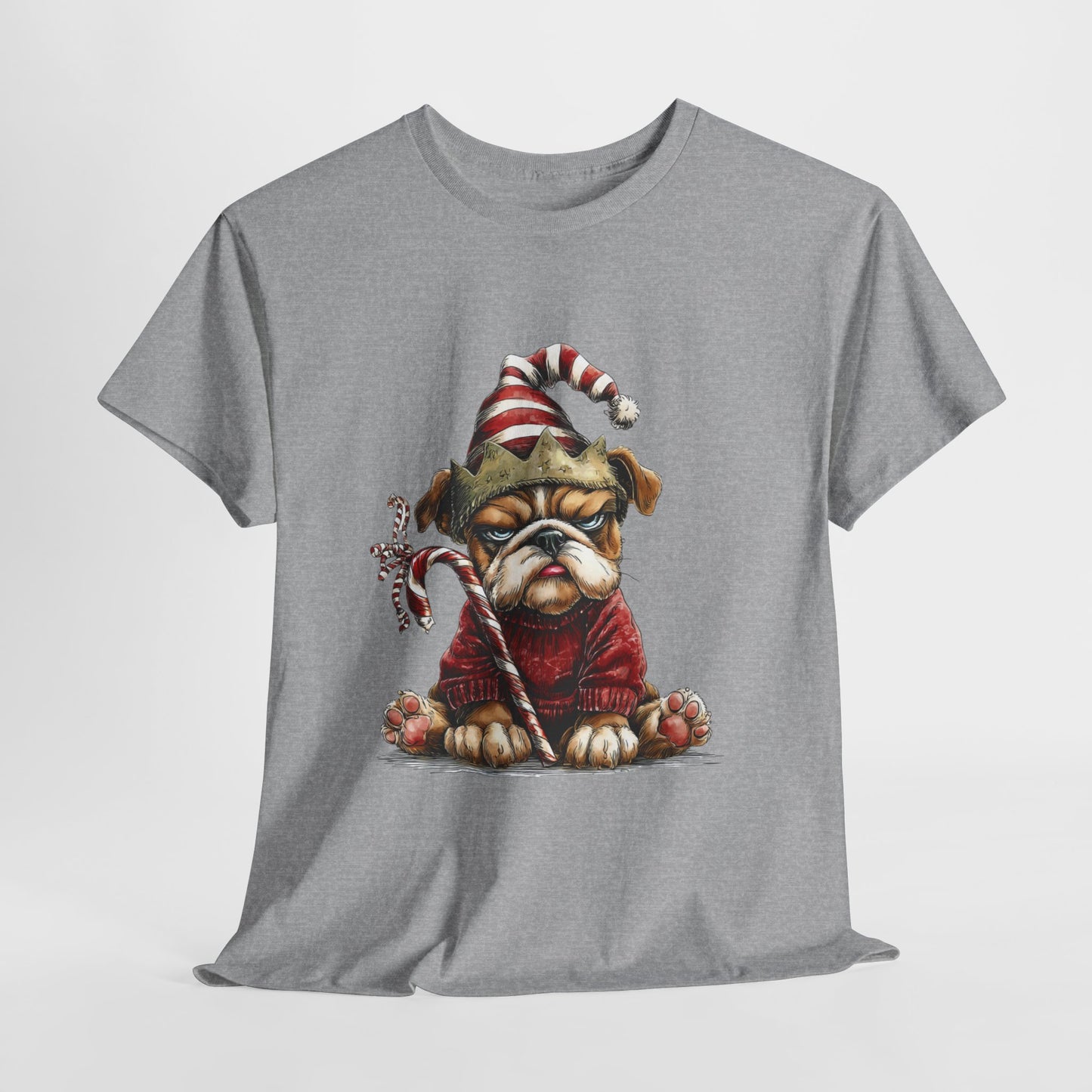 Grumpy Christmas Bulldog T-Shirt - Santa Hat Dog in Red Sweater