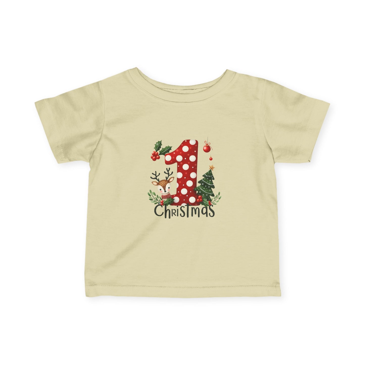 Baby’s First Christmas Polka Dot Infant T-Shirt – Reindeer & Tree Holiday Tee