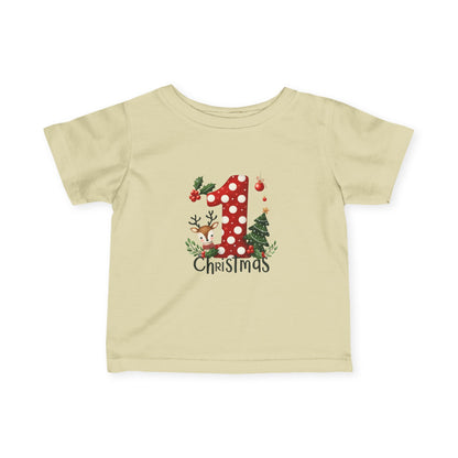 Baby’s First Christmas Polka Dot Infant T-Shirt – Reindeer & Tree Holiday Tee
