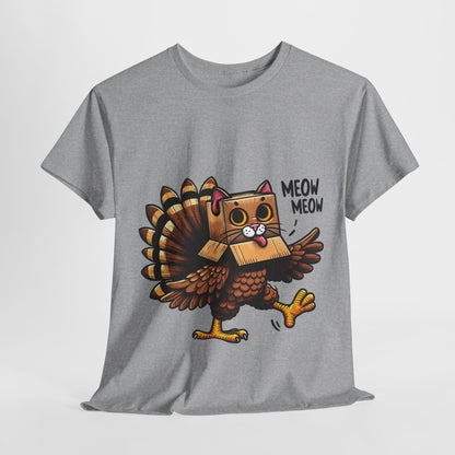 Funny Turkey Cat T-Shirt - Thanksgiving Meow Meow Cat Lover Tee