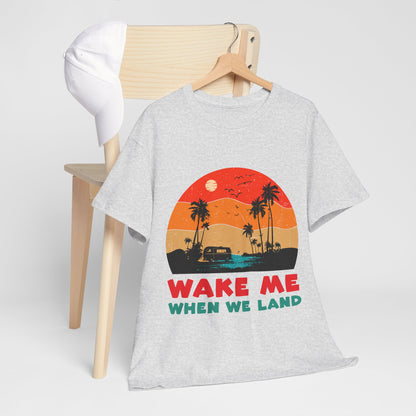 Wake Me When We Land T-Shirt - Funny Jet Lag Travel Retro Sunset Tee