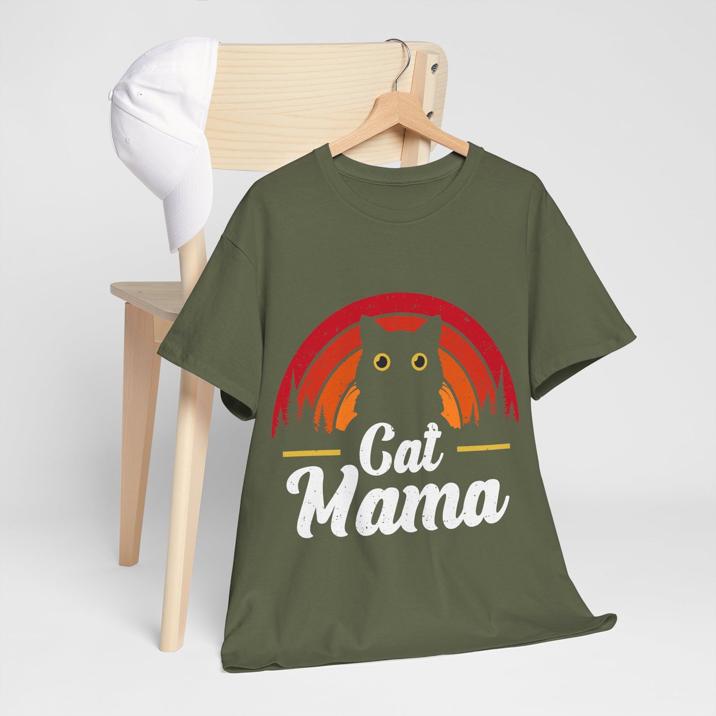 Cat Mama T-Shirt - Retro Sunset Cat Mom Tee