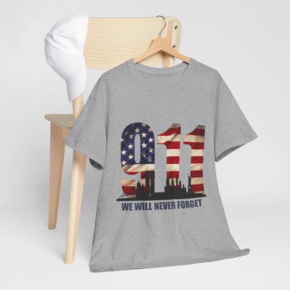 9/11 Memorial Shirt - American Flag NYC Skyline - We Will Never Forget Tribute T-Shirt